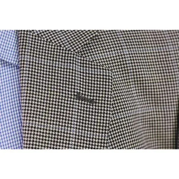 Brooks Brothers Black White Blue Houndstooth Windowpane Wool 2-Btn Sportcoat 46L